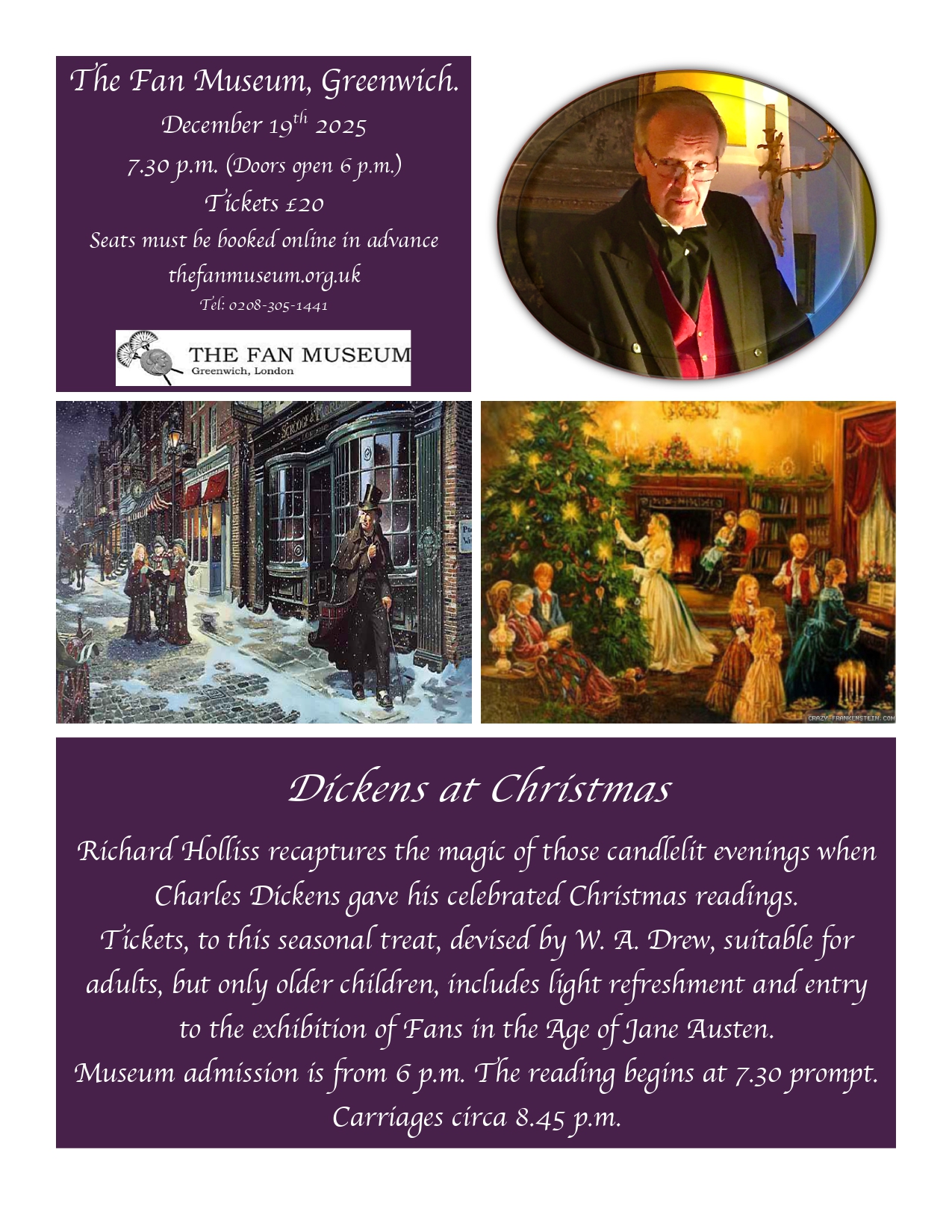 Dickens at Christmas (TICKETS) – Readings in the Orangery at The Fan Museum